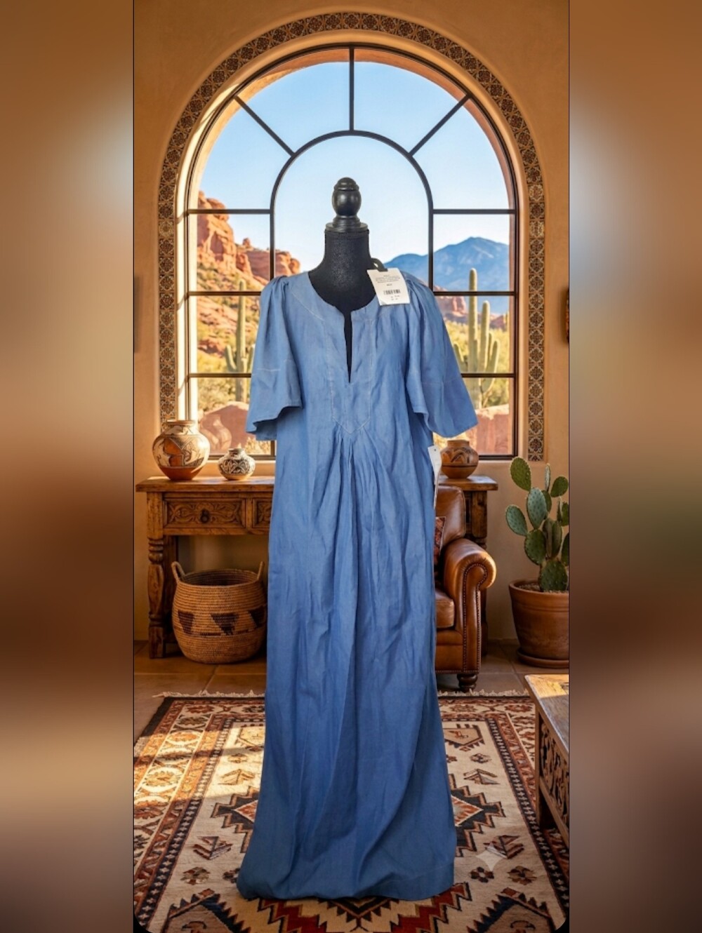 Tuckernuck X Pomander Maxi Dress Denim Finley Flutter Sleeve Medium New - Picture 2 of 9